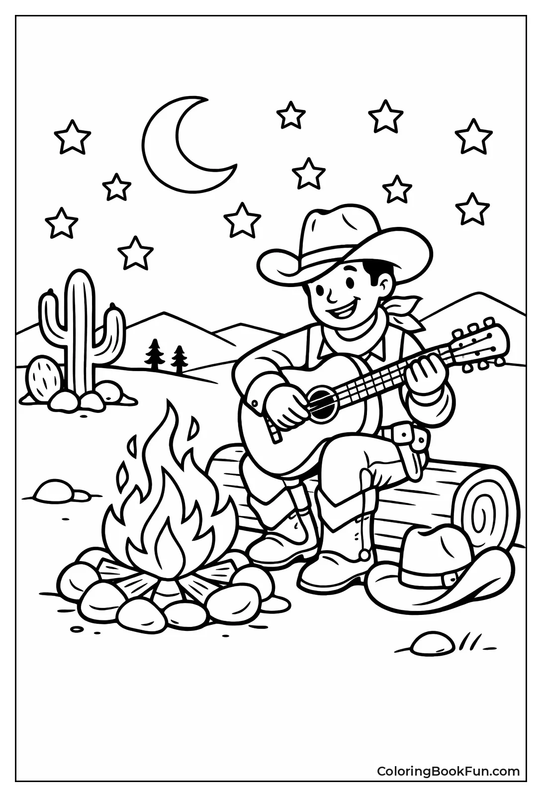 Cowboy Playing Guitar Campfire