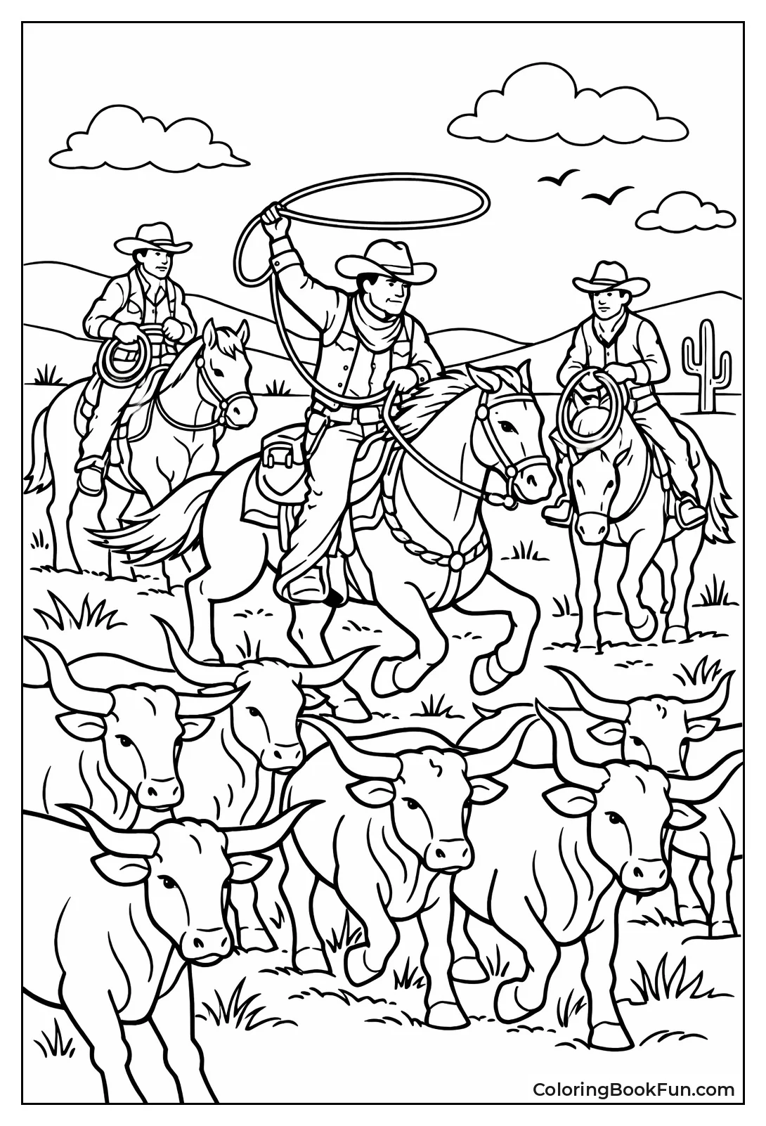 Cowboys Herding Cattle Herd