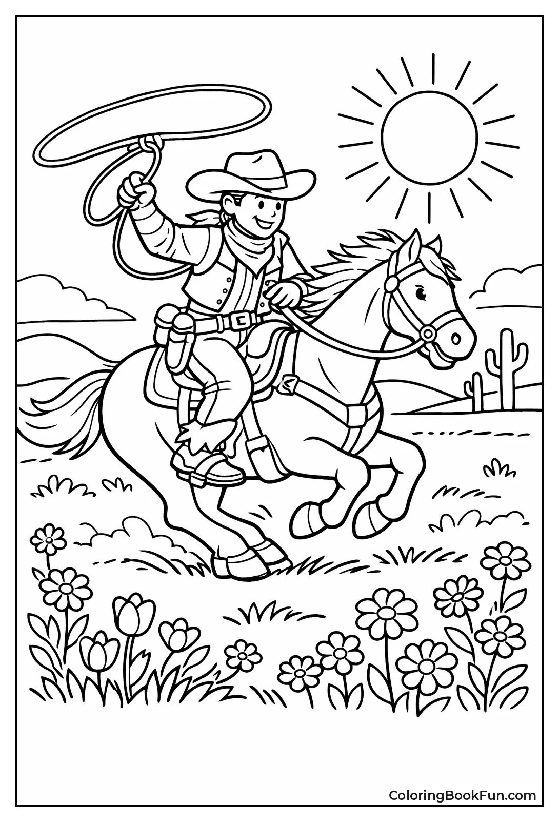 Cowboy Galloping Sunny Prairie