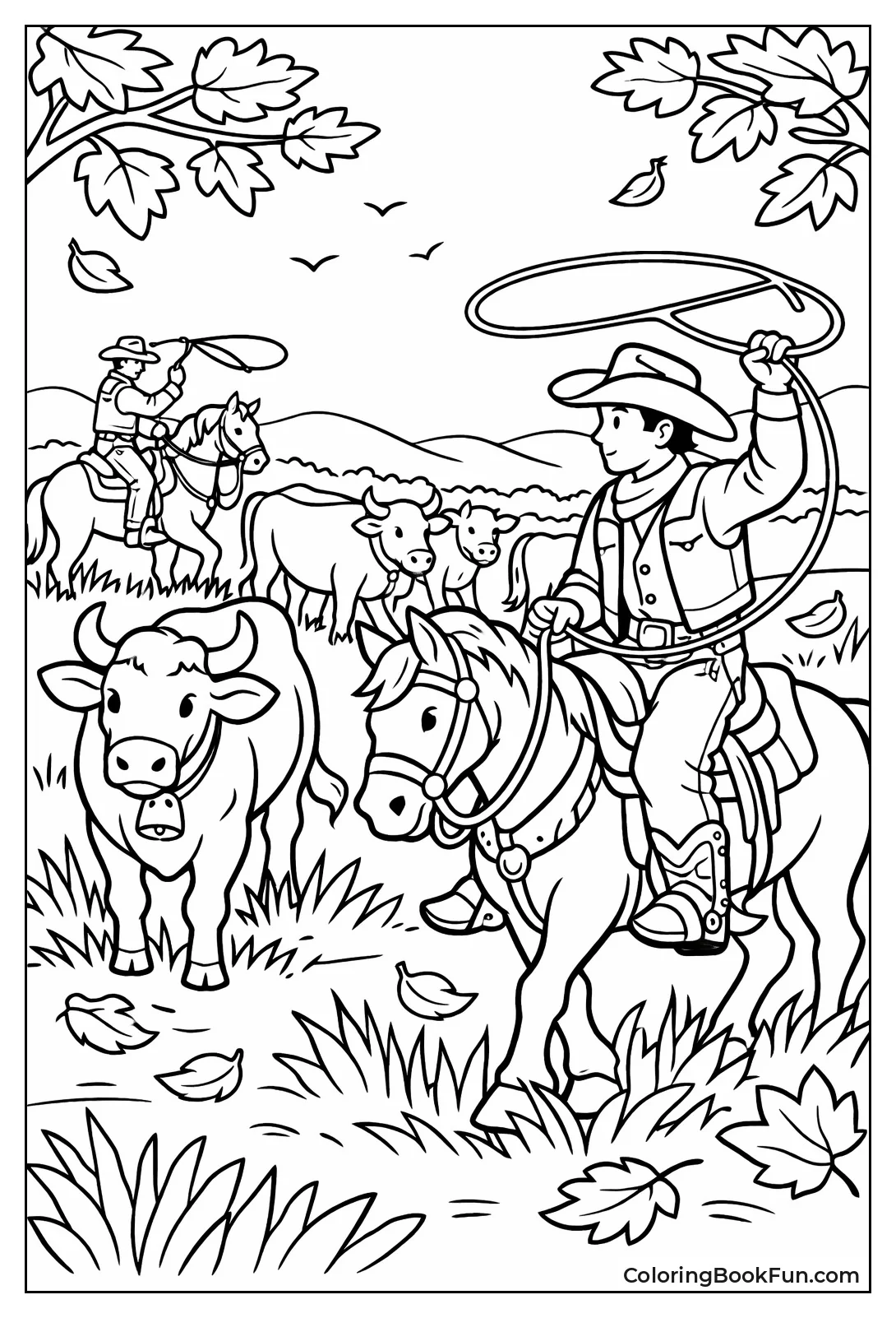 Cowboys Gathering Autumn Cattle