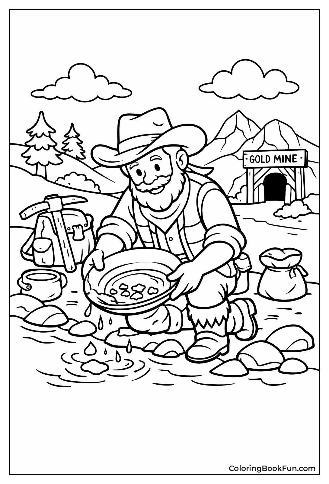 Cowboy Panning River Gold