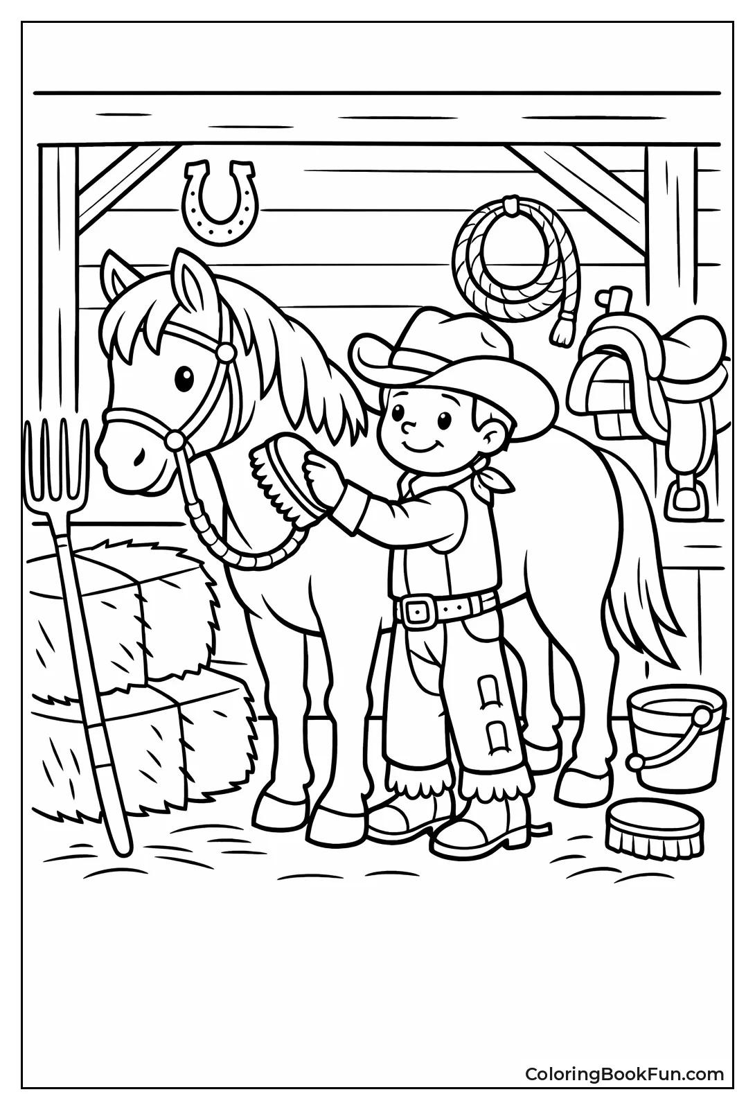 Cowboy Grooming Horse Barn