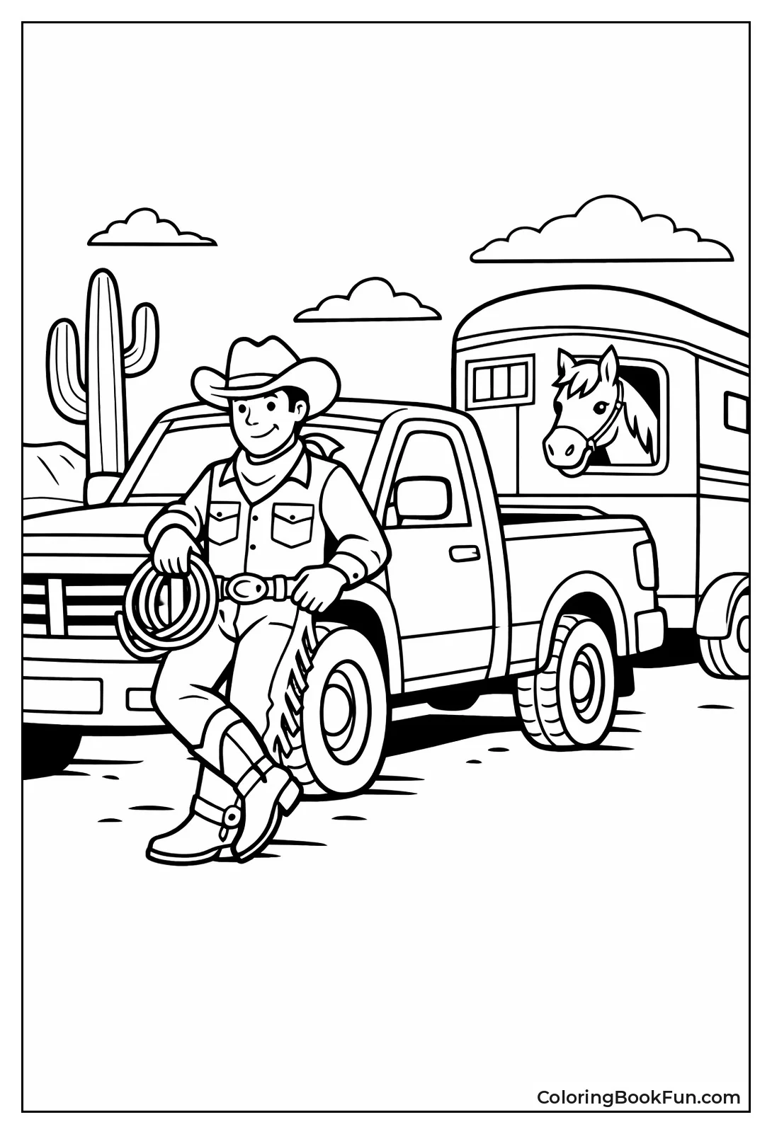 Cowboy Leaning Pickup Truck