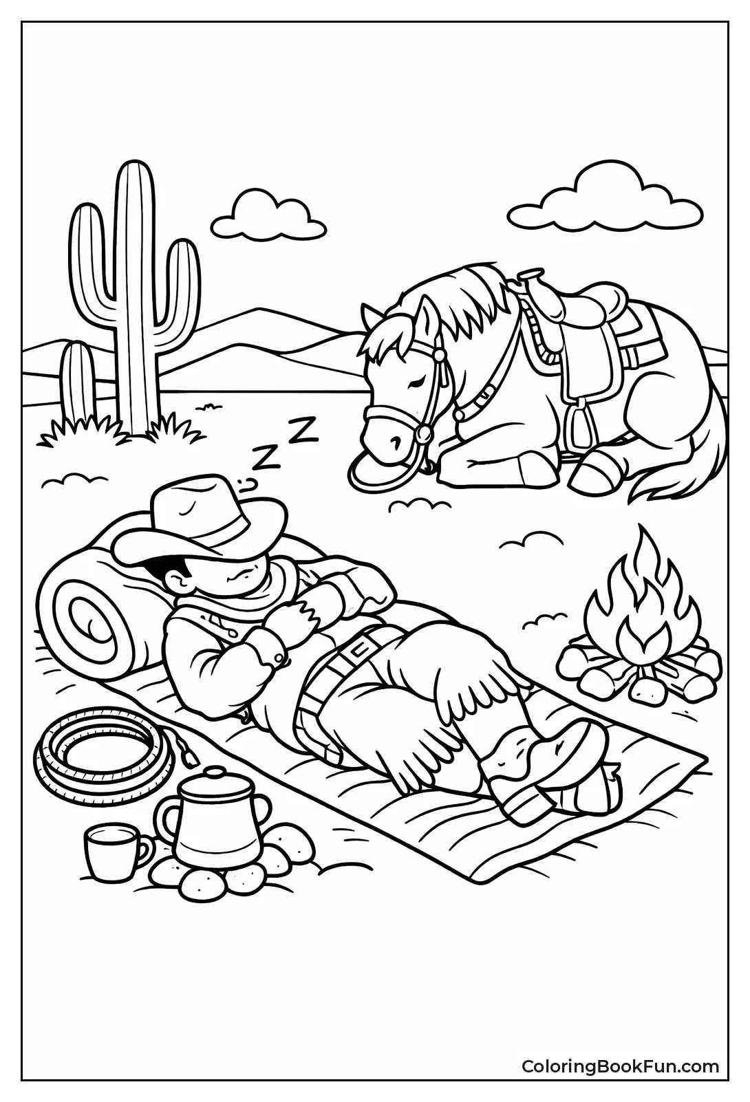 Cowboy Sleeping under Stars