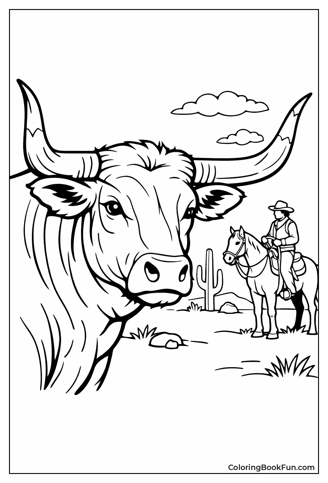 Longhorn Cow Distant Cowboy