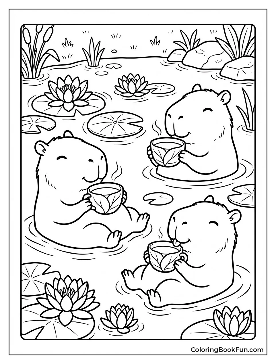 Capybaras Sipping Pond Tea