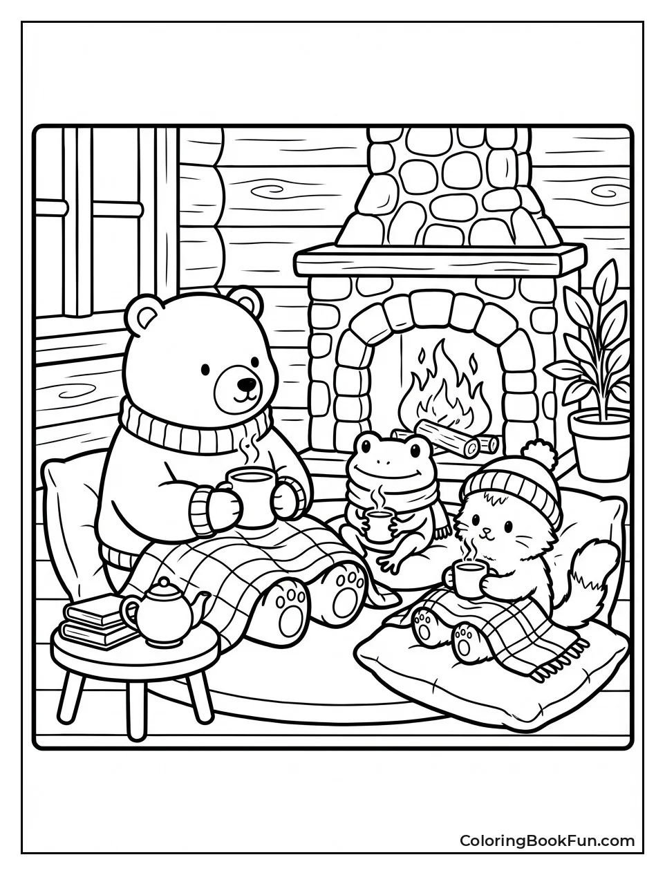 Friends by Cozy Fireplace