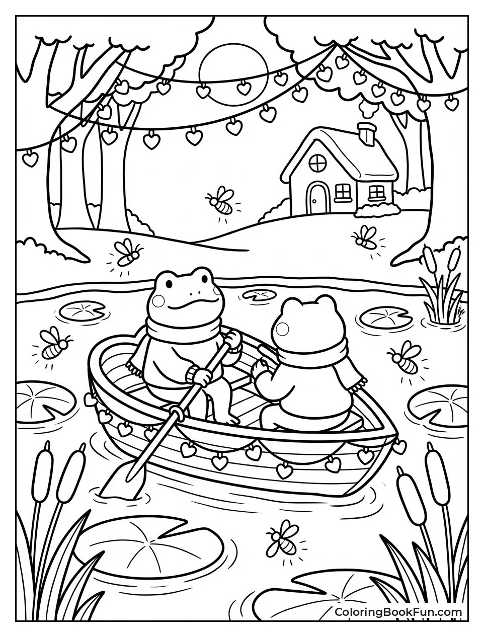 Frogs Rowing Heart Boat