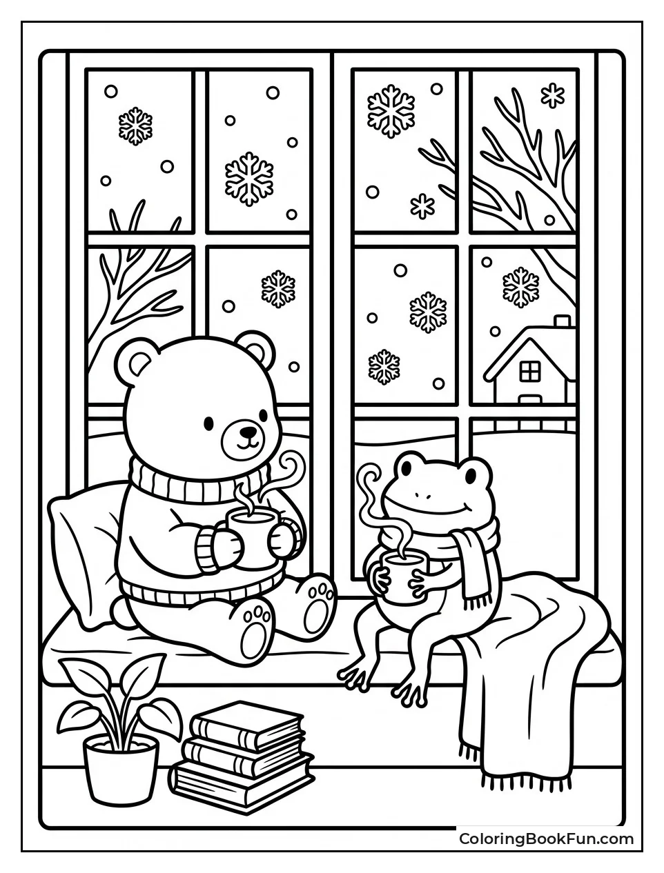 Bear and Frog Sharing Cocoa
