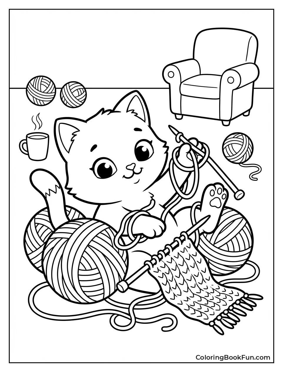 Kitten Tangled in Yarn