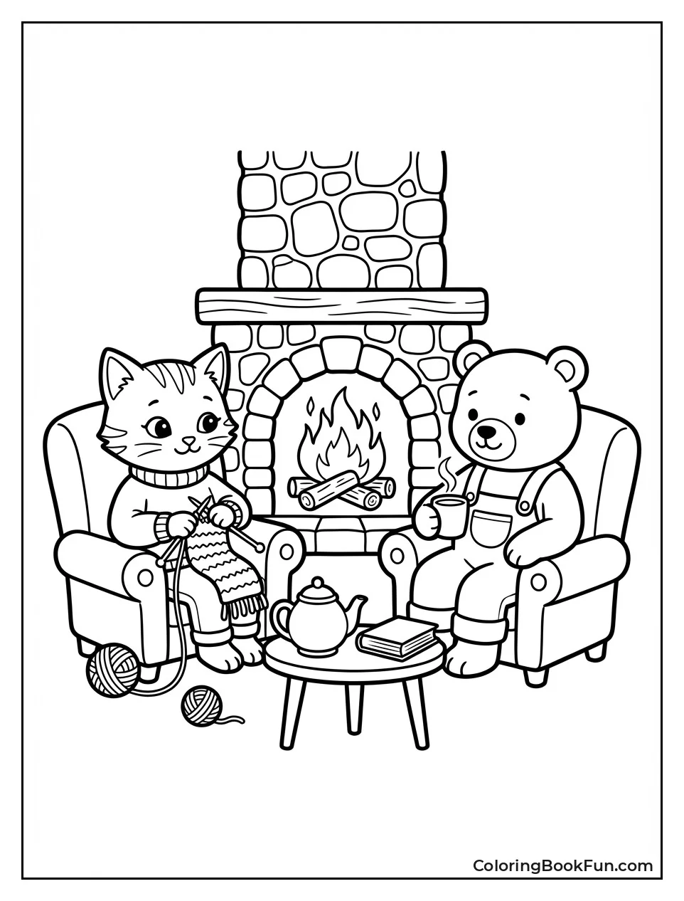 Kitten Knitting by Fireplace