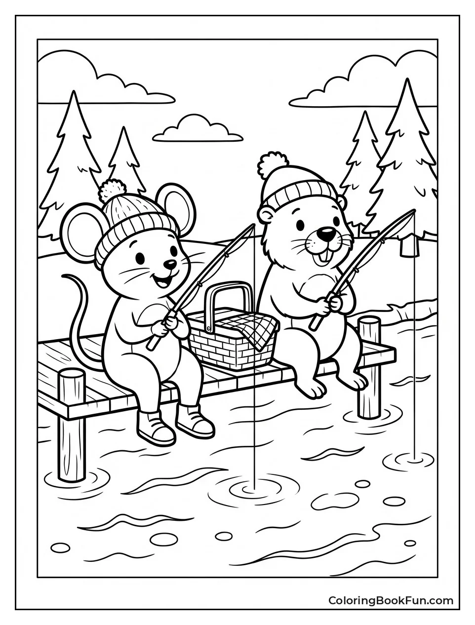 Mouse Fishing Lakeside Dock