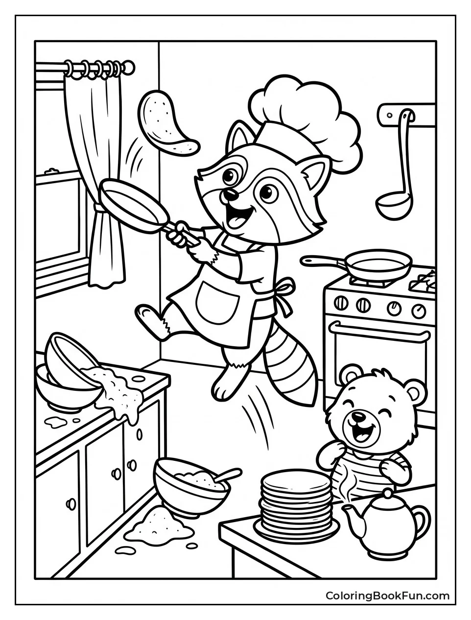 Raccoon Flipping Pancakes High