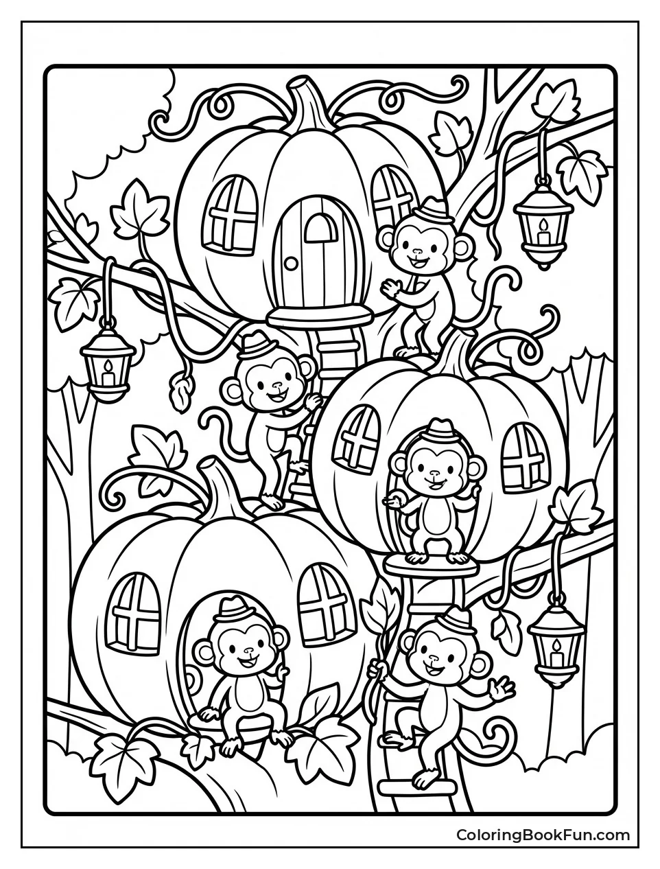 Monkeys Playing Pumpkin Treehouse