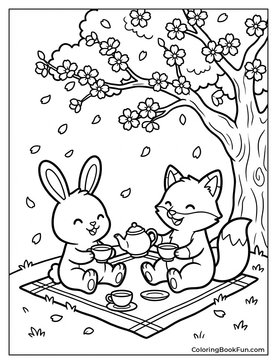 Rabbit Picnicking under Blossoms