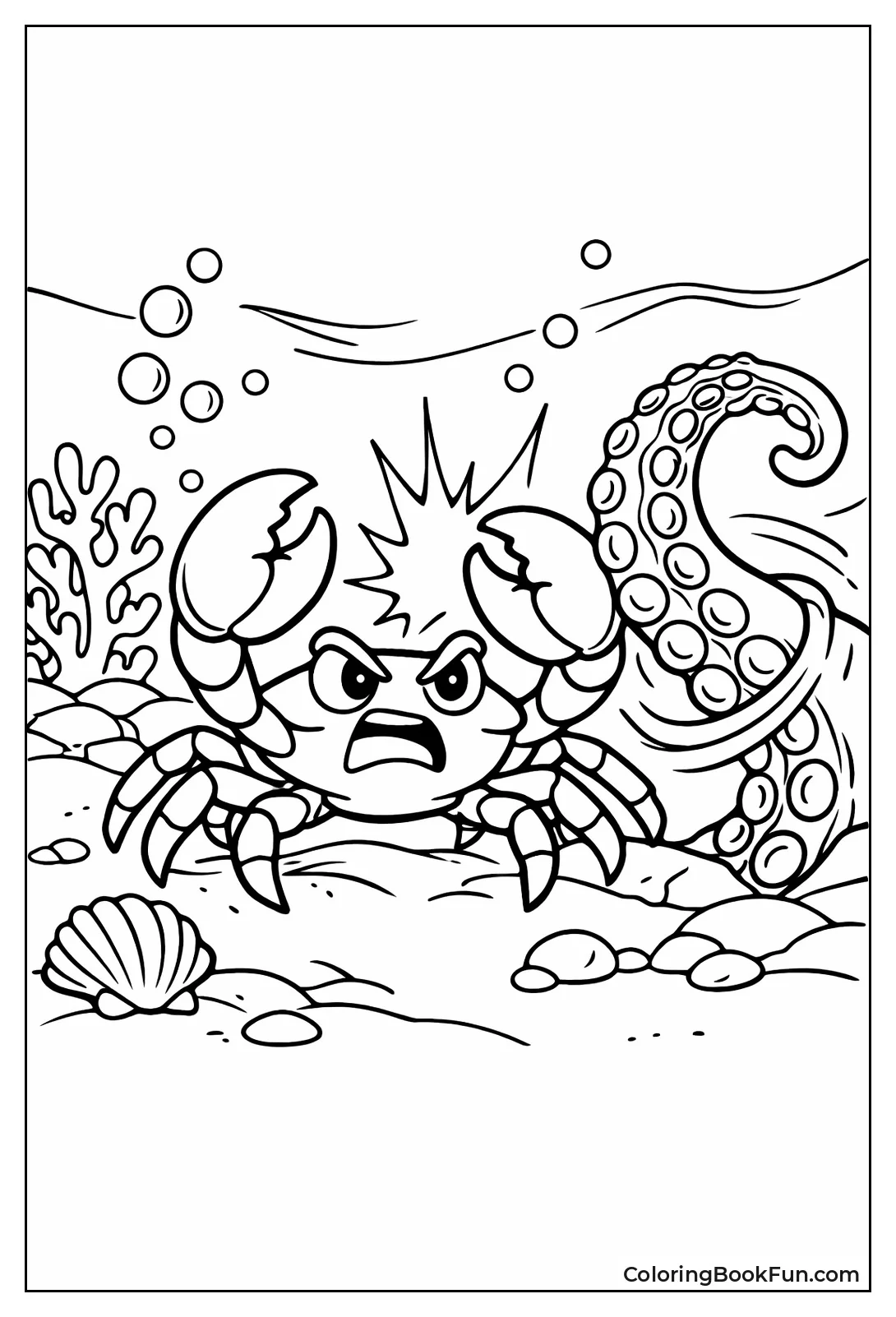 Crab Battling Octopus Tentacle