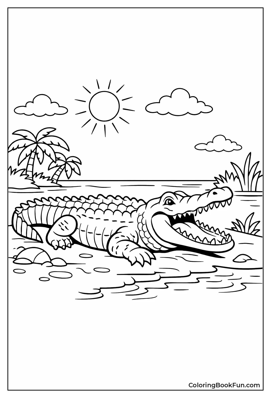 Saltwater Crocodile Basking on Bank