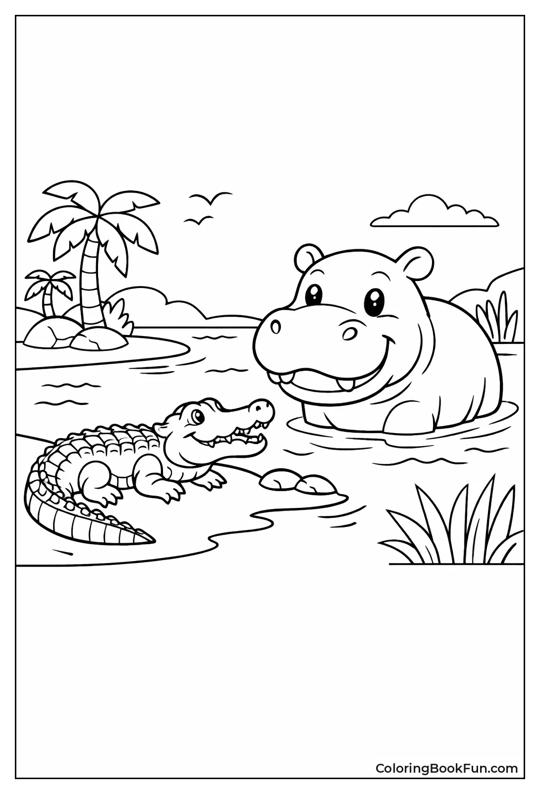 Crocodile Next to Hippo