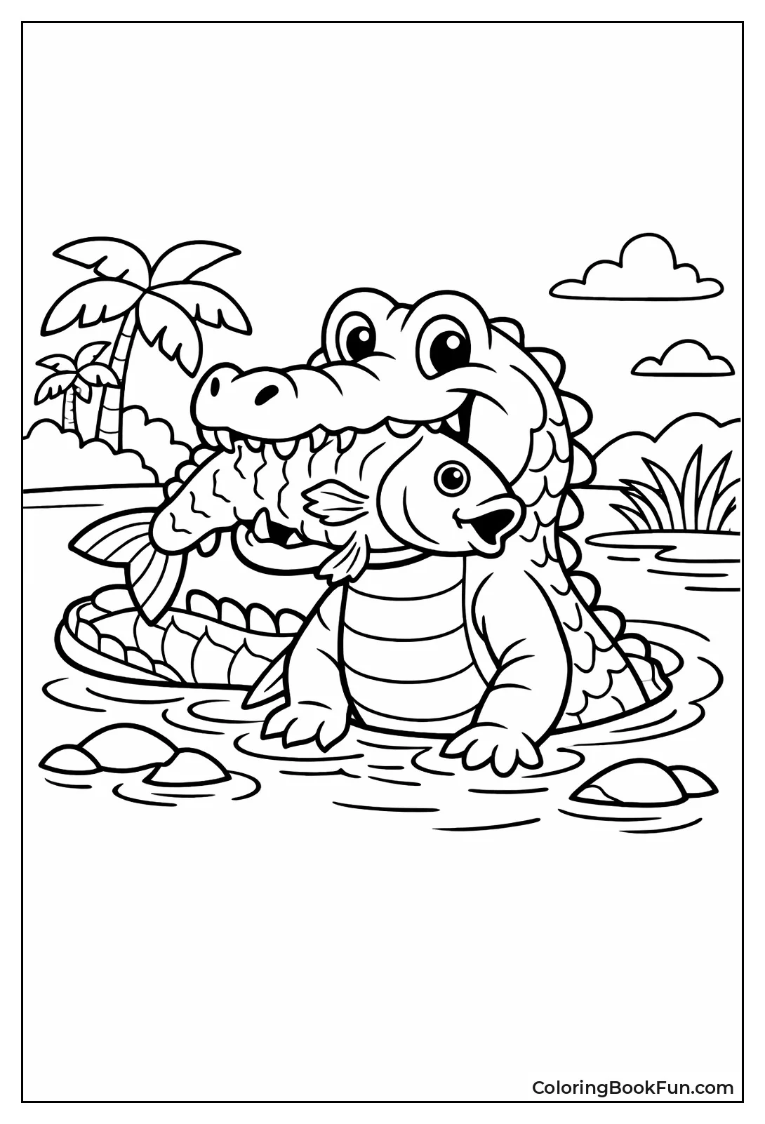 Crocodile Holding Big Fish