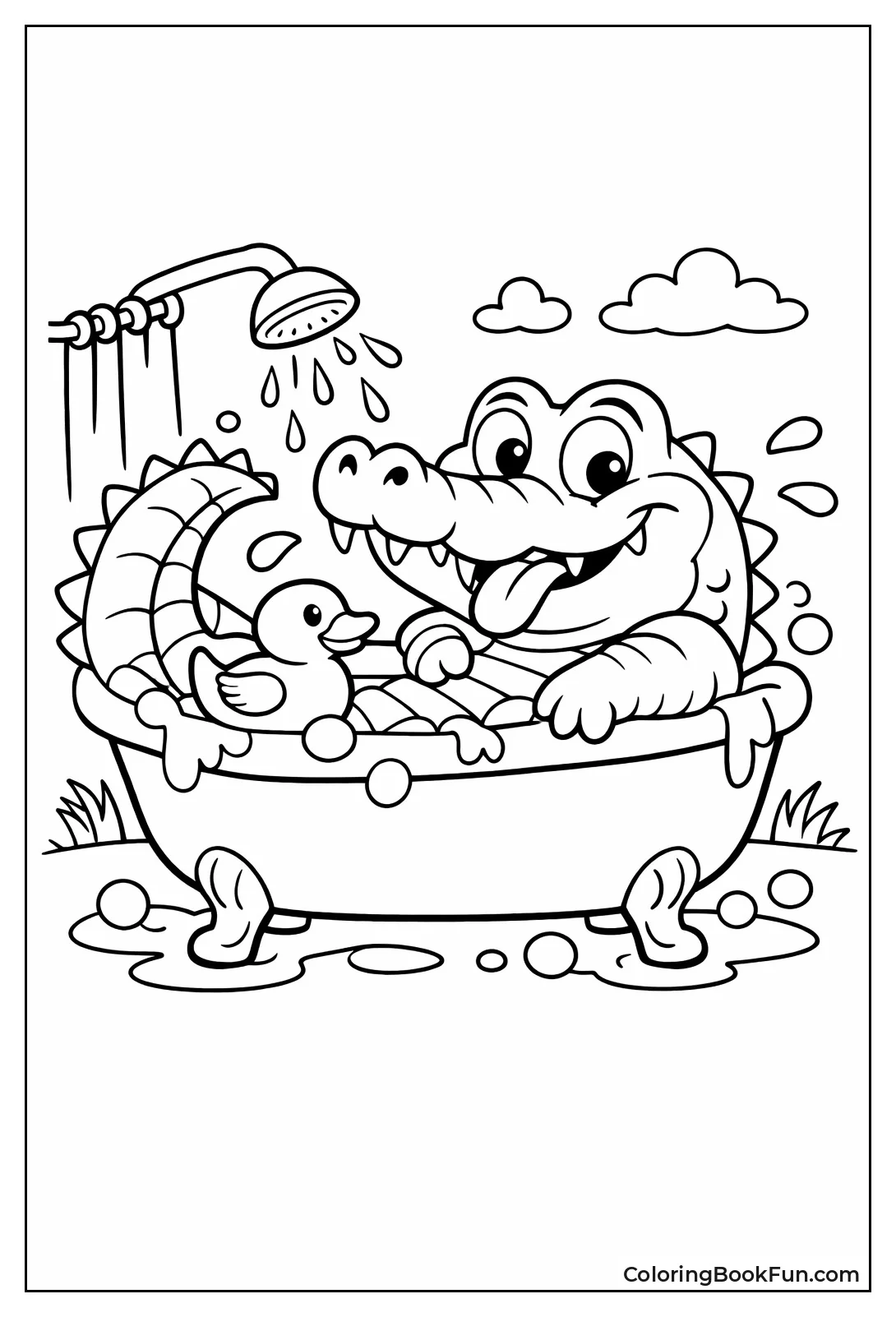 Crocodile Squeezed in Bathtub