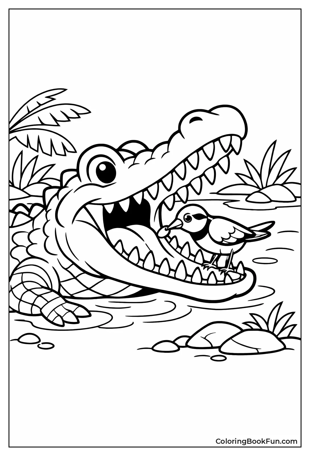 Plover Cleaning Crocodile Teeth