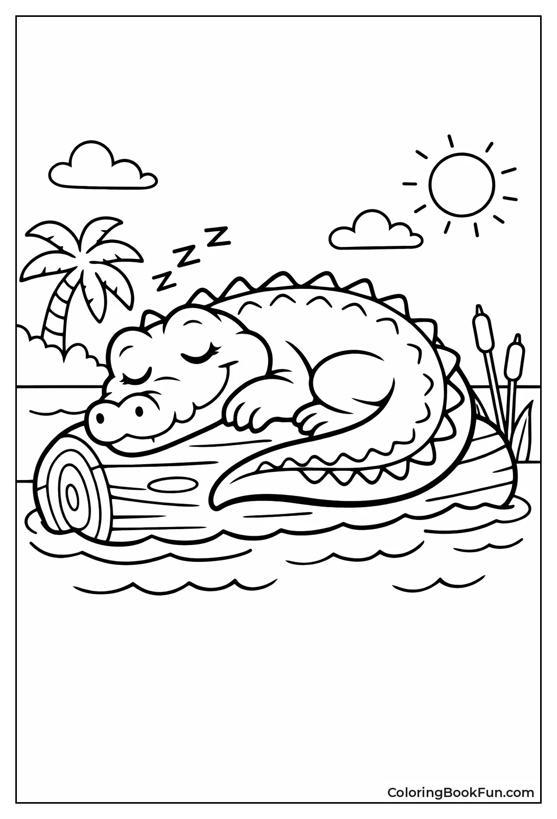 Sleeping Crocodile on Log
