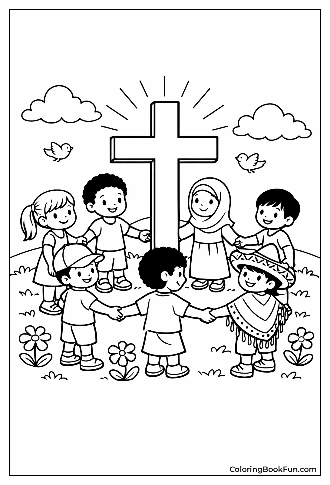 Children Hold Hands around Cross