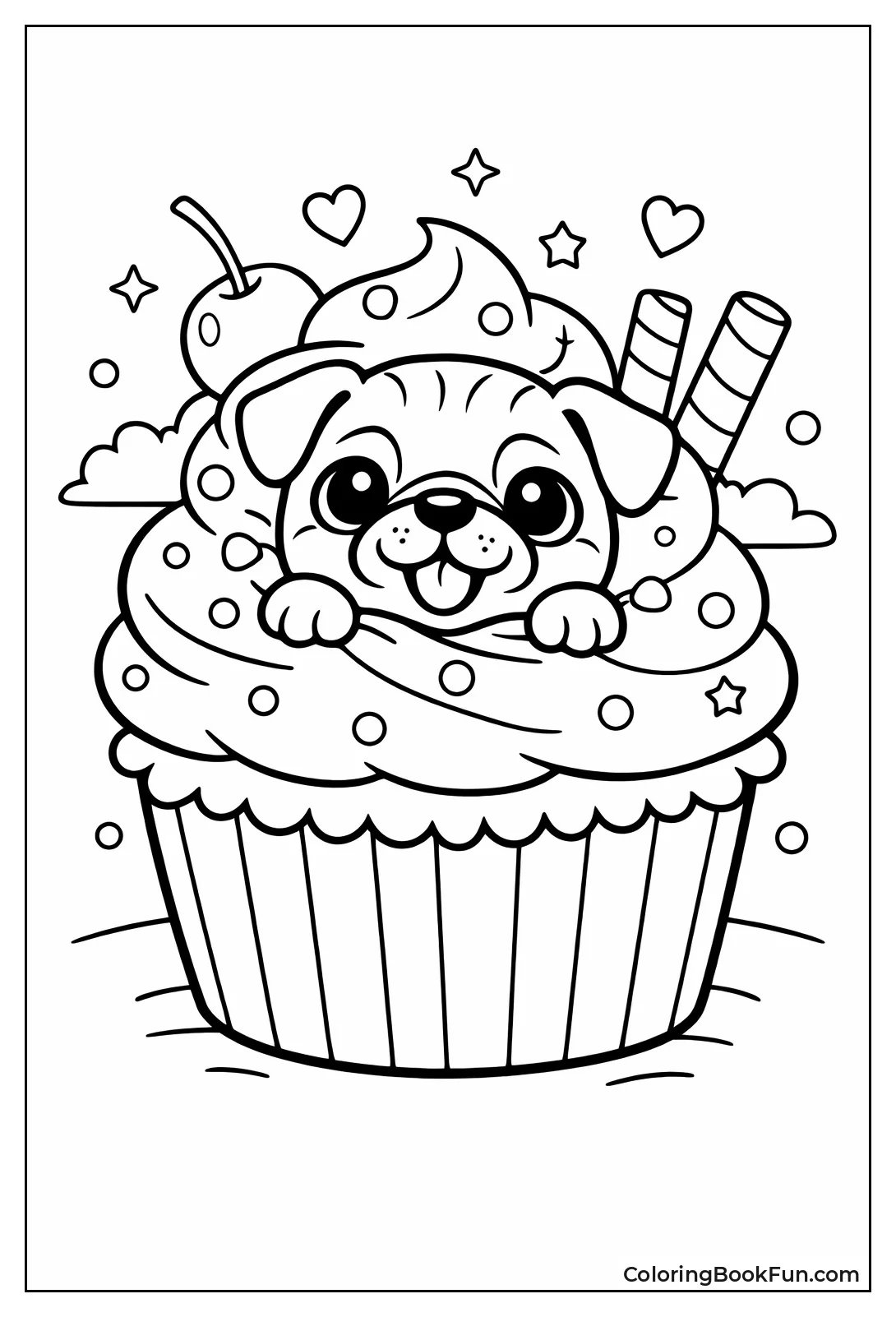 Pug Peeking from Cupcake