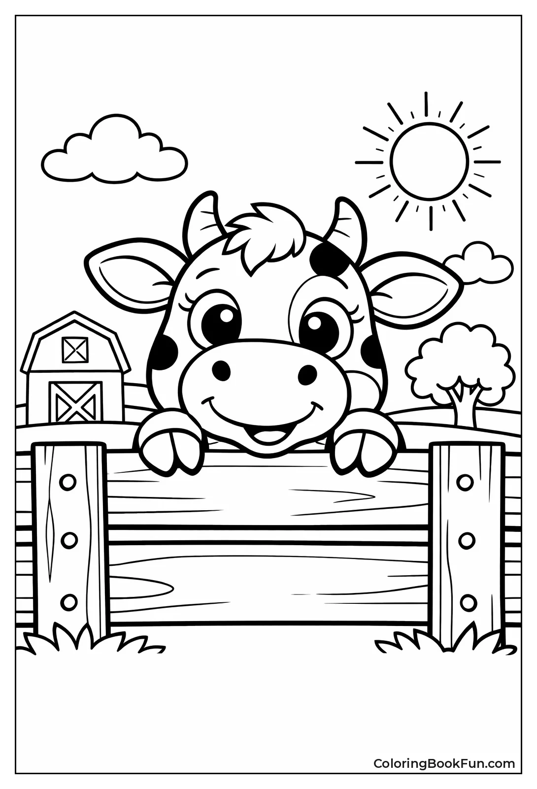 Cow Peeking over Fence