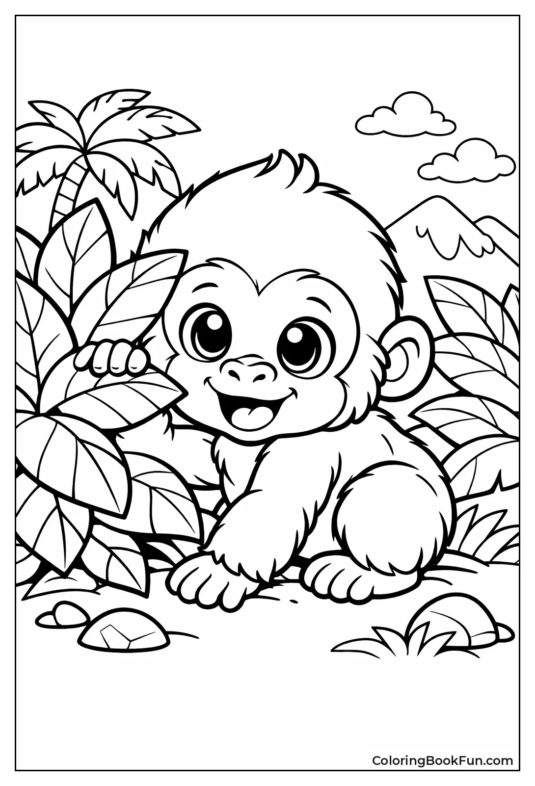 Cute Baby Gorilla Peeks from Leaves