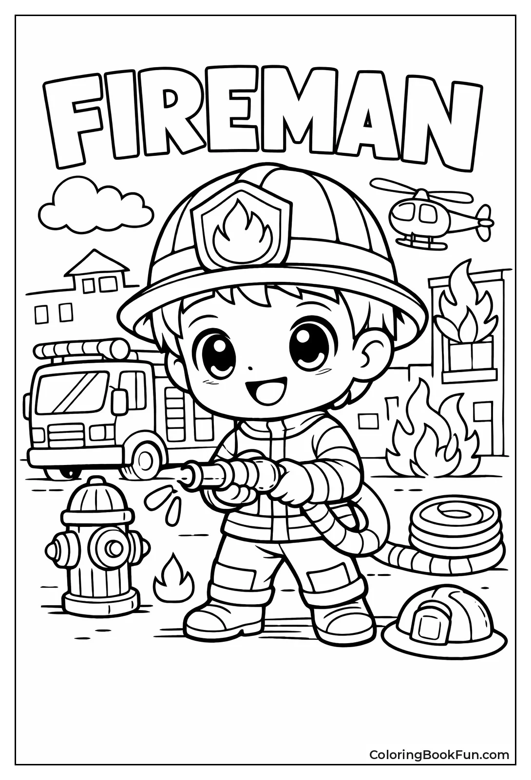 Cute Fireman Holding Hose