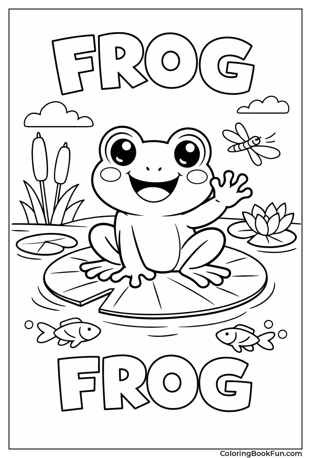 Smiling Cartoon Frog Waves Hello