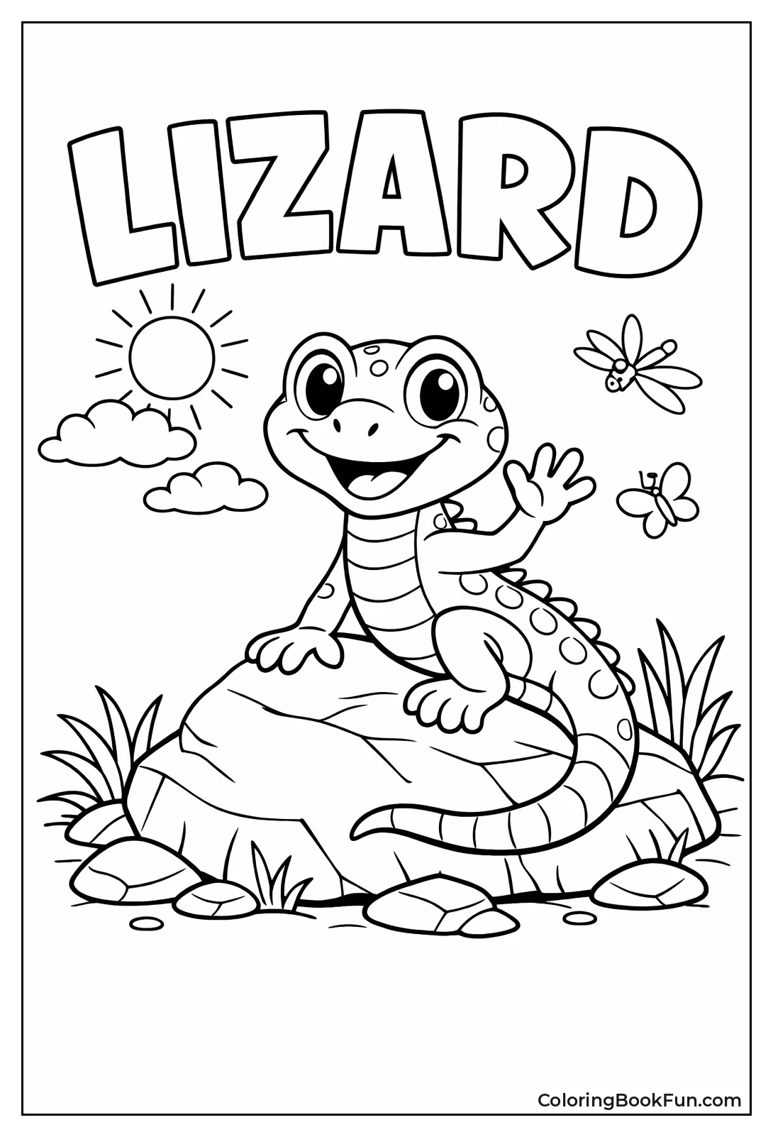 Friendly Cartoon Lizard Waves Hello