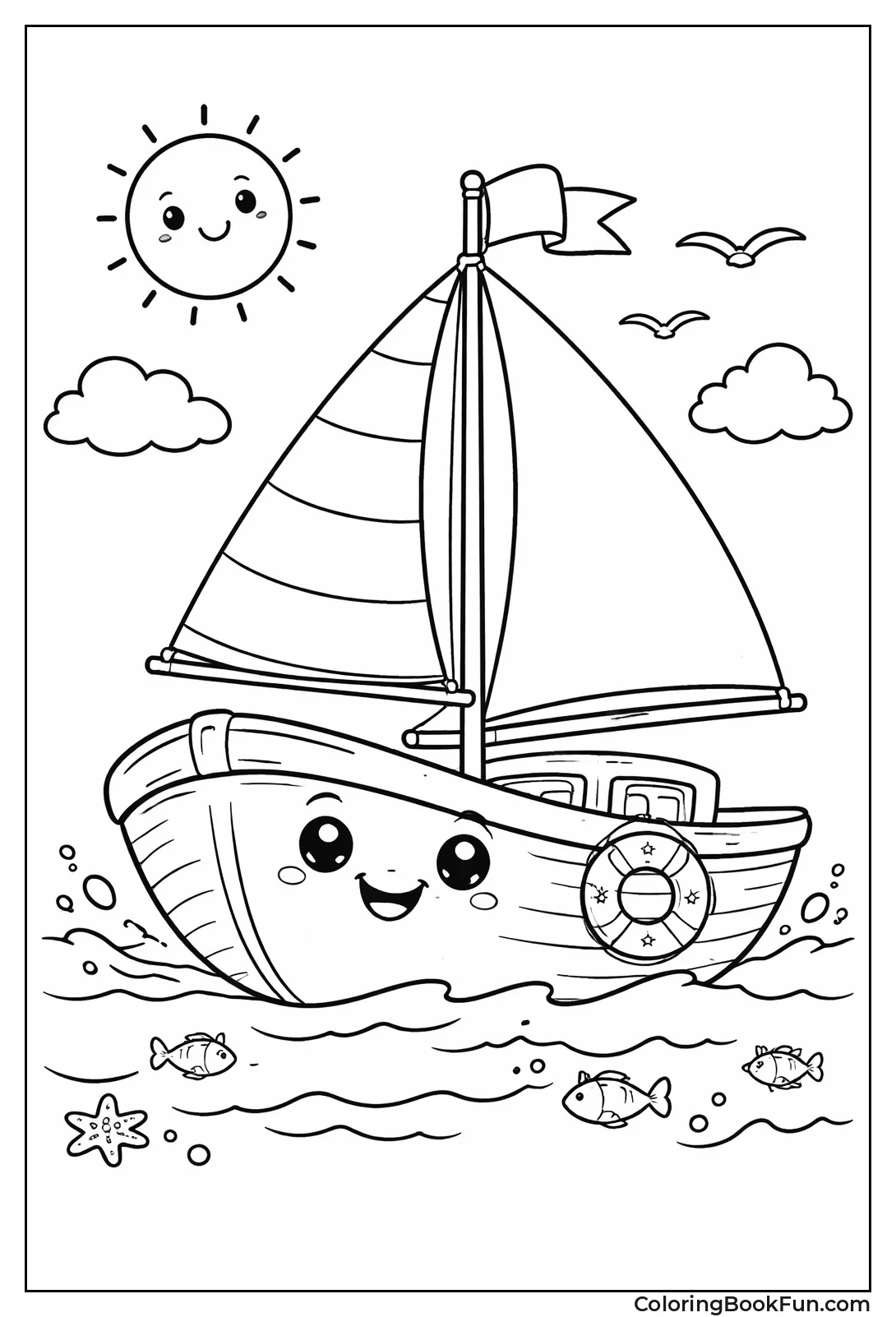 Cute Smiling Cartoon Sailboat