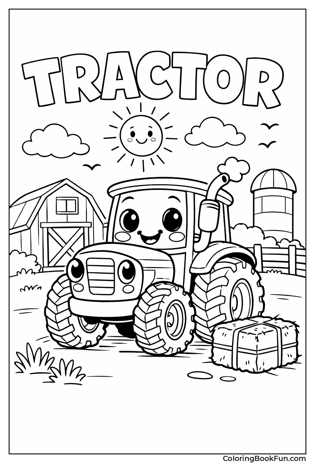 Cute Cartoon Smiling Tractor