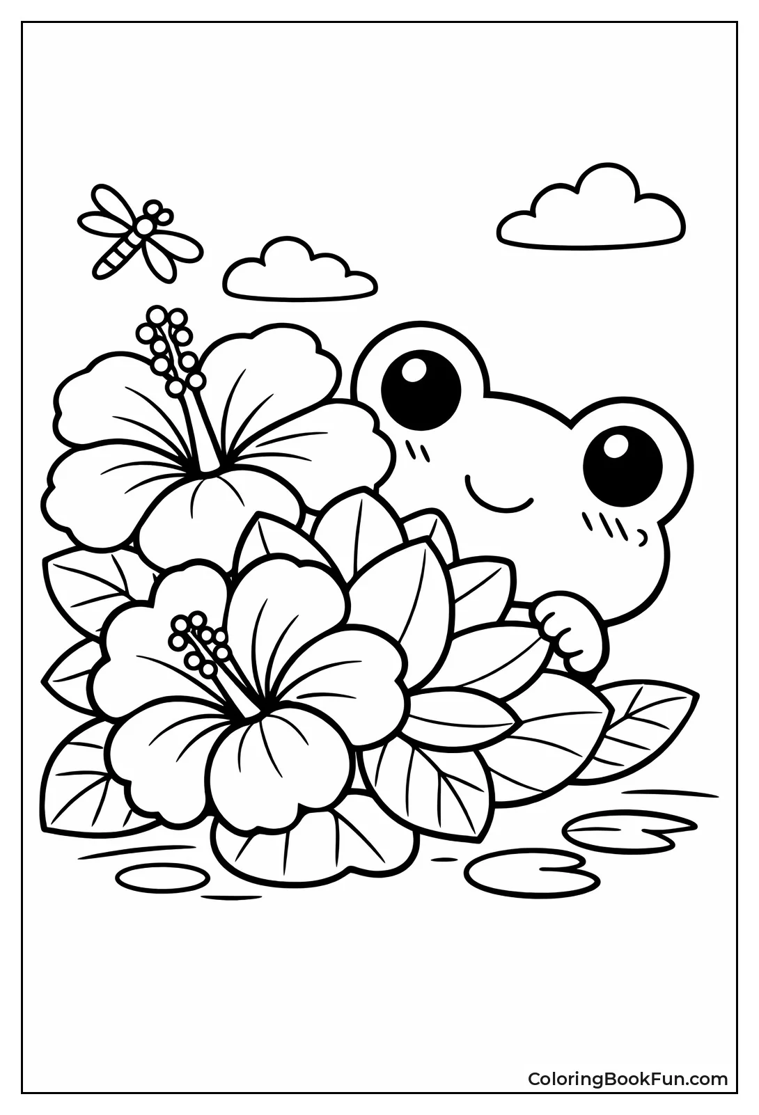 Frog Peeking from Flowers