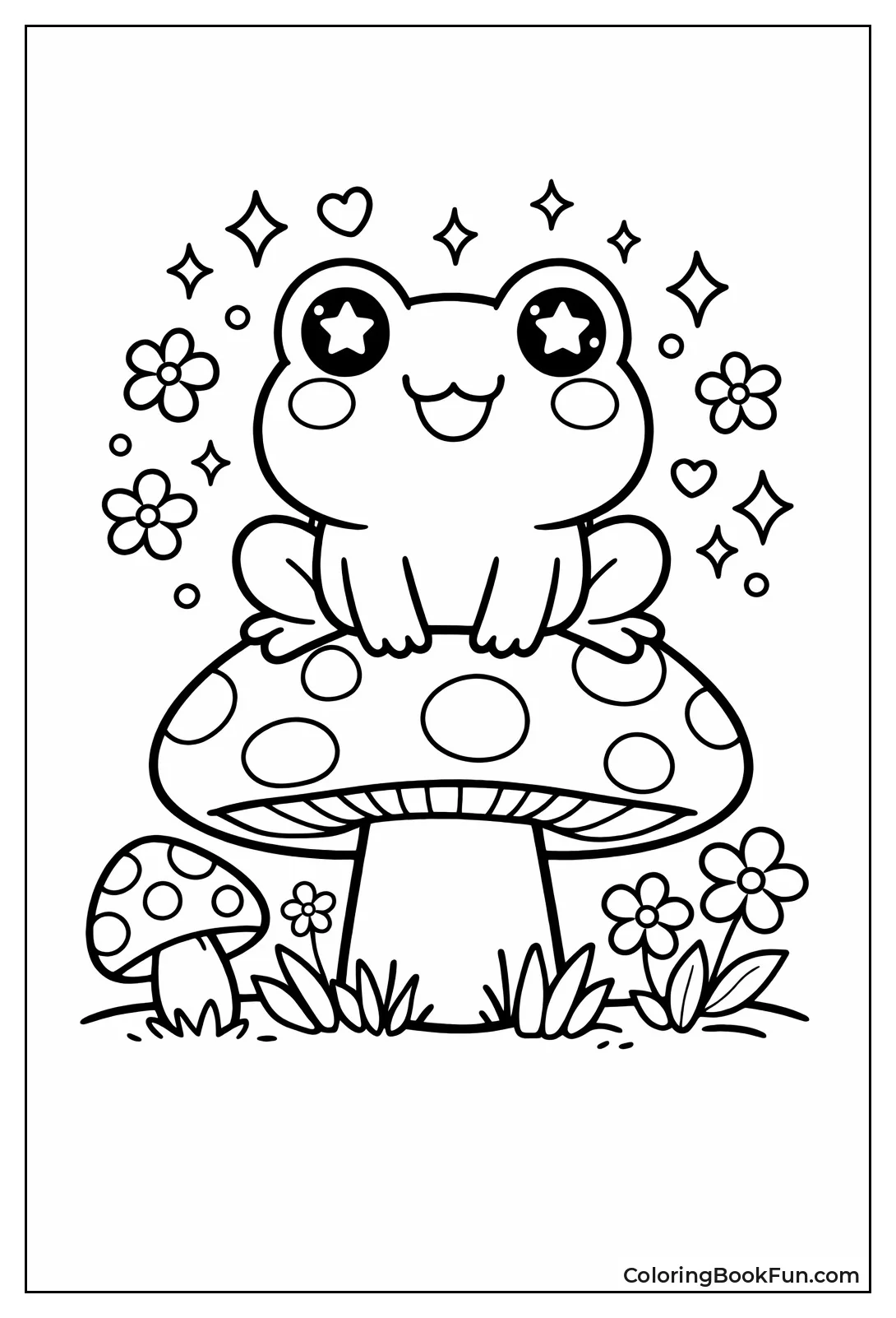 Kawaii Frog on Mushroom
