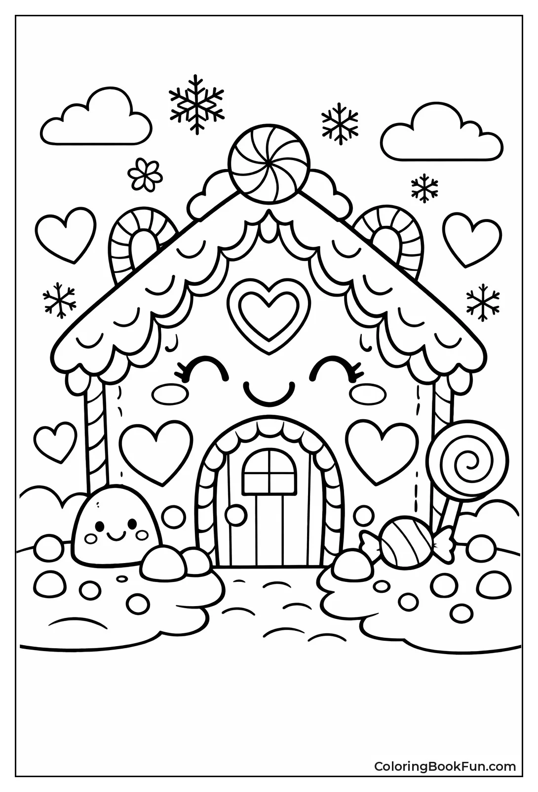 Cute Smiling Gingerbread House Outline