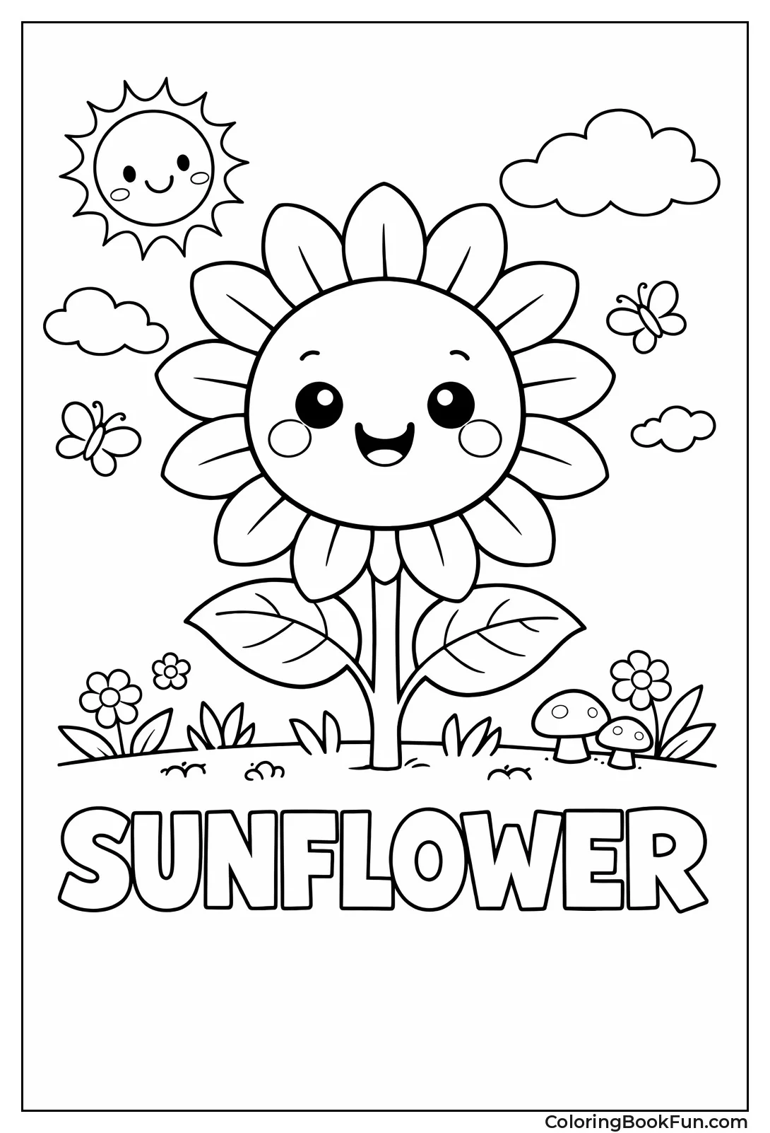 Cute Kawaii Smiling Sunflower
