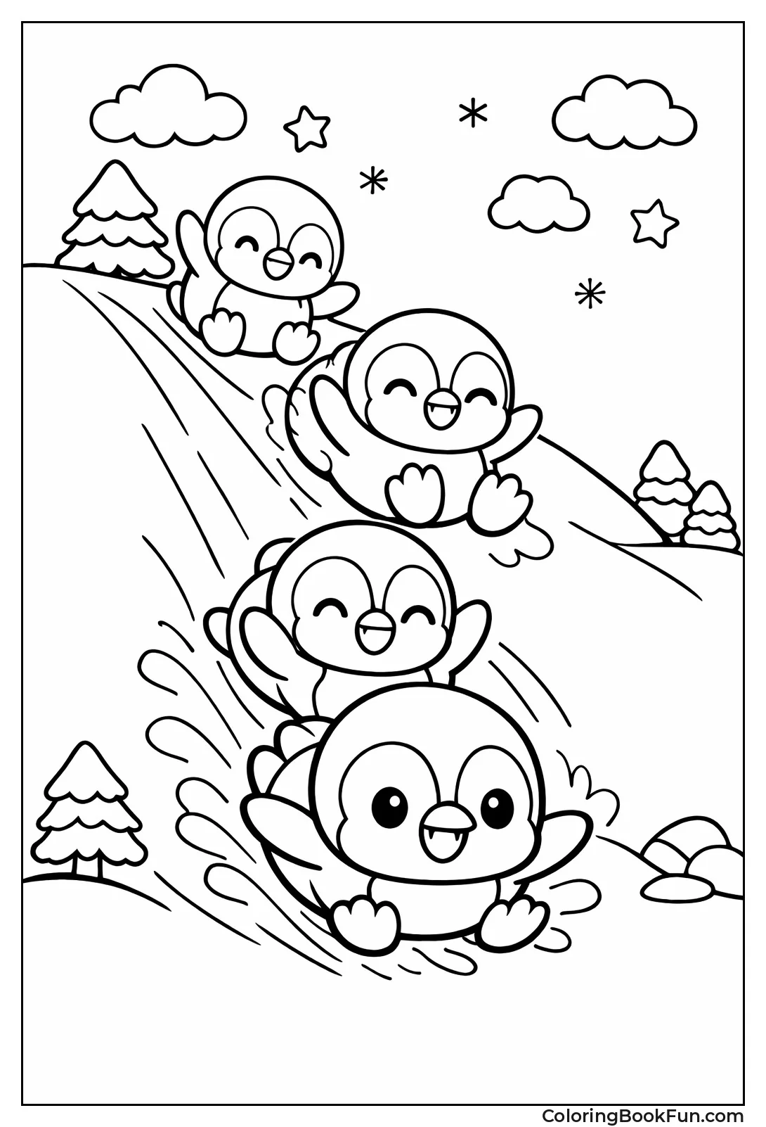 Penguins Sliding Down Hill