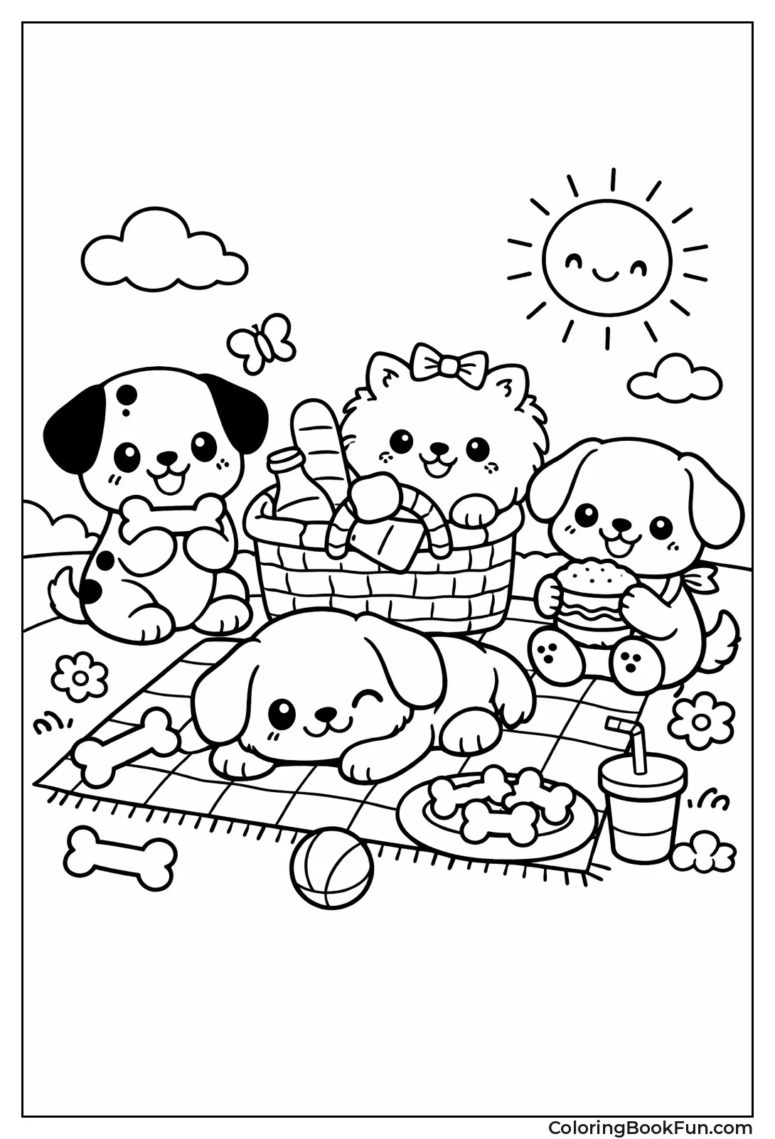 Puppies Enjoying Picnic
