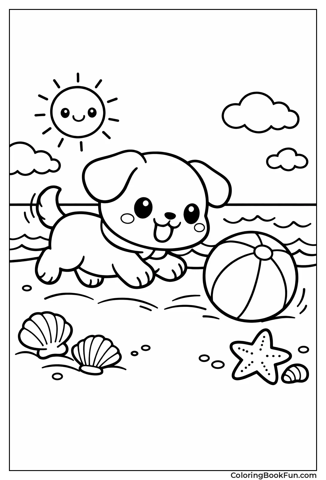 Puppy Chasing Beach Ball