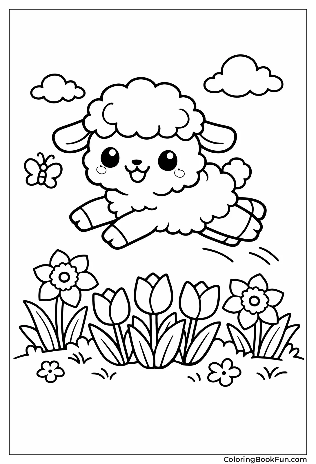 Lamb Jumping over Flowers