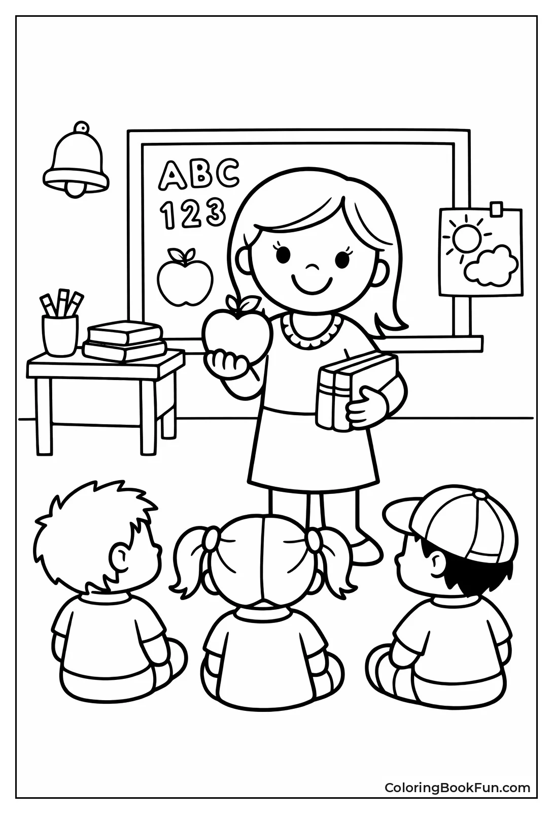 Smiling Teacher Holding Red Apple