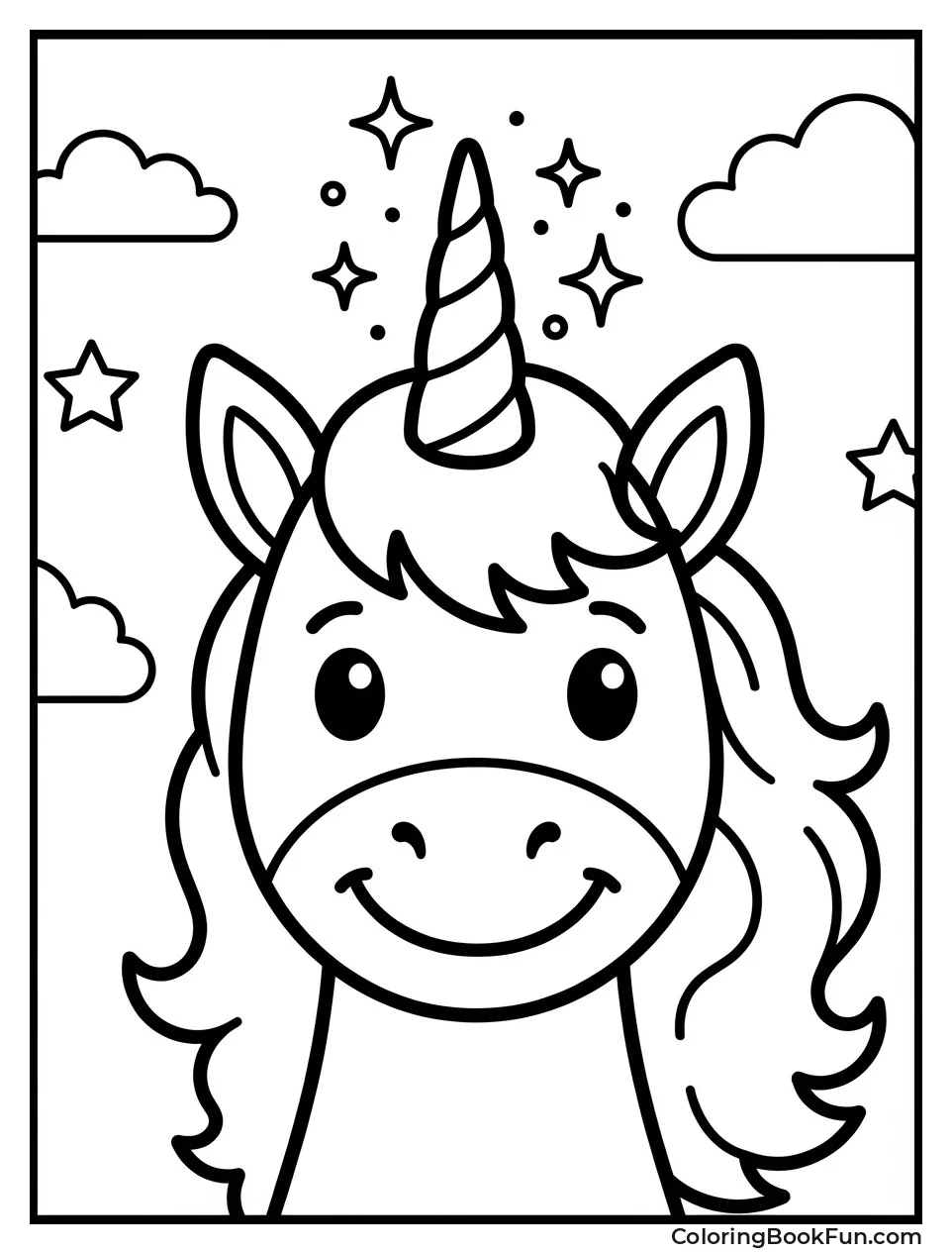 Smiling Unicorn with Sparkly Horn
