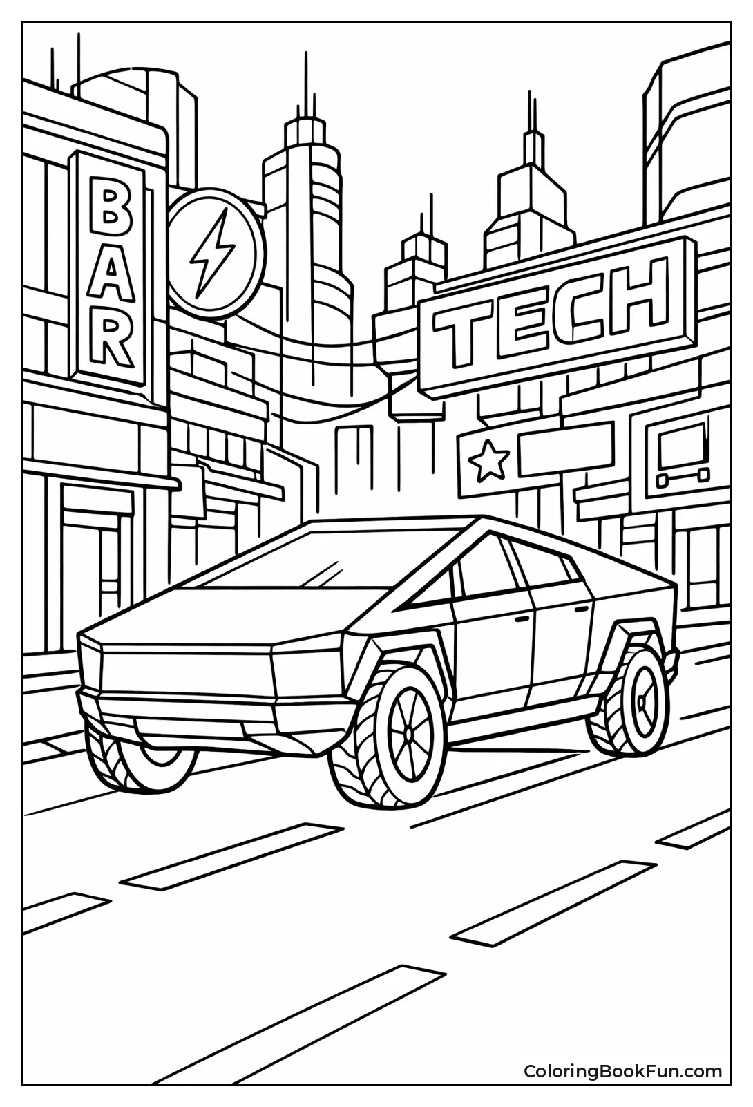 Cybertruck Cruises Neon City