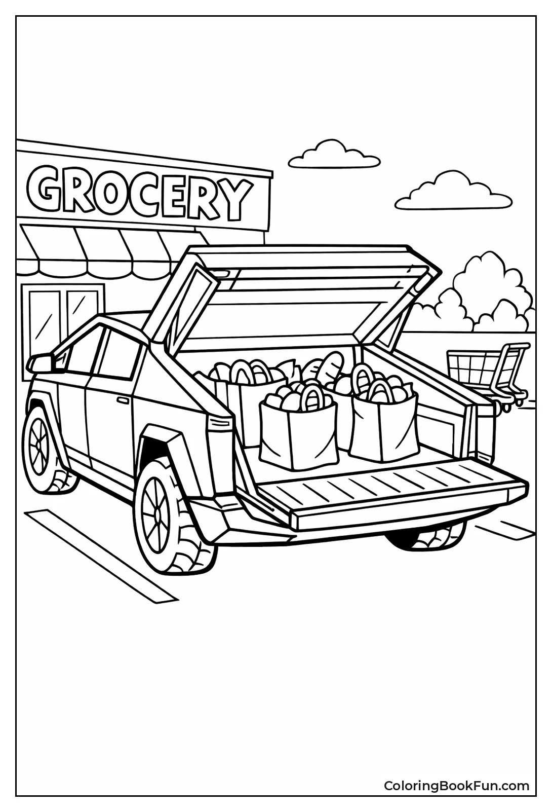 Cybertruck Loads Grocery Bags