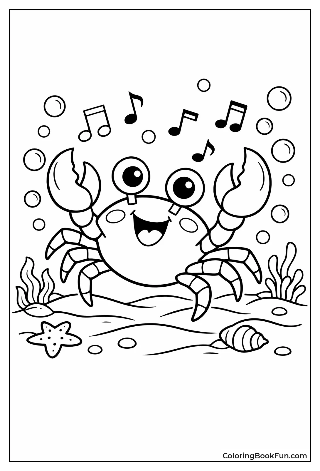 Dancing Cartoon Crab with Notes