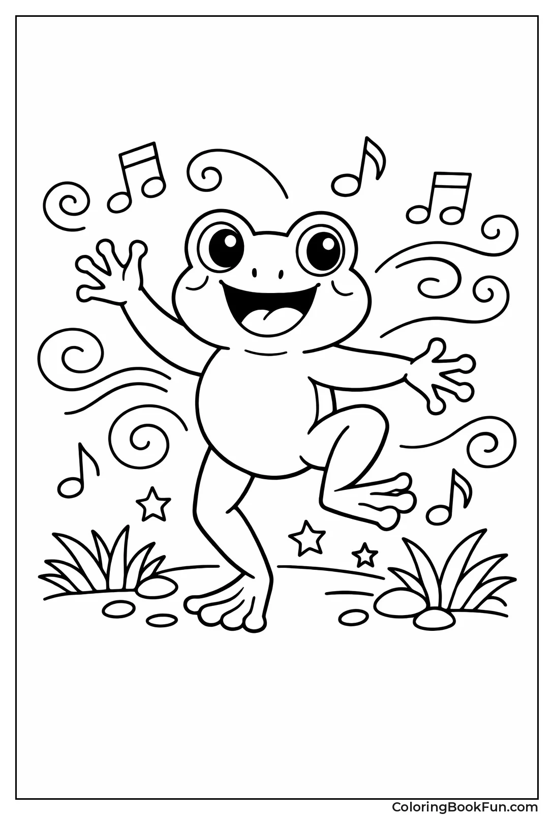 Dancing Cartoon Frog with Notes