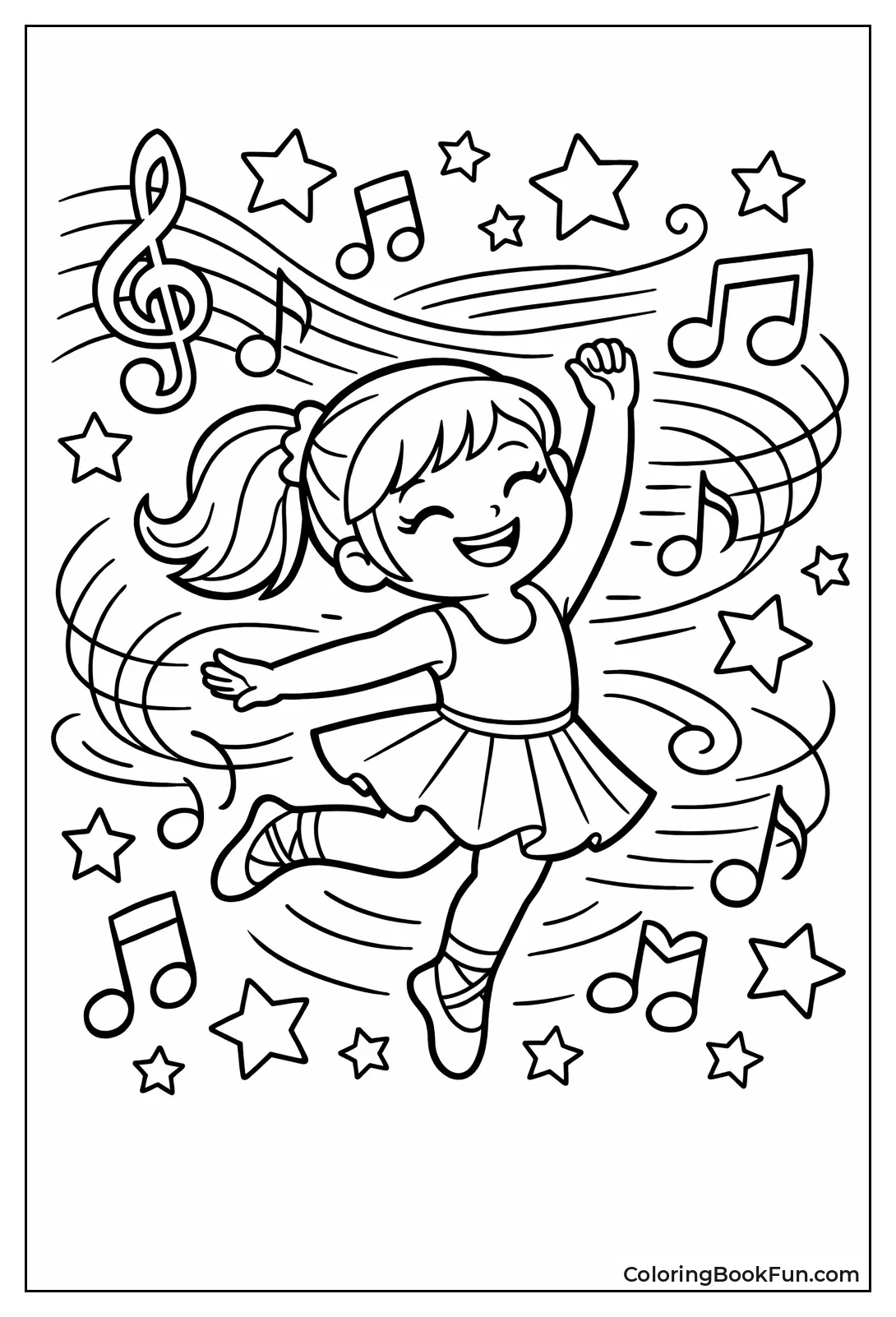 Dancer with Swirling Music Notes